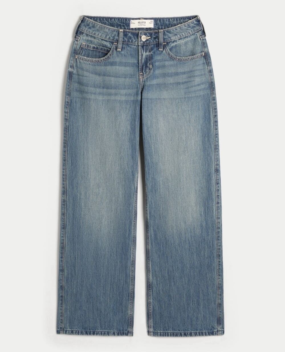 Hollister Low Rise Medium Wash Los Angeles Graphic Baggy Jeans Size 0R Waist 25